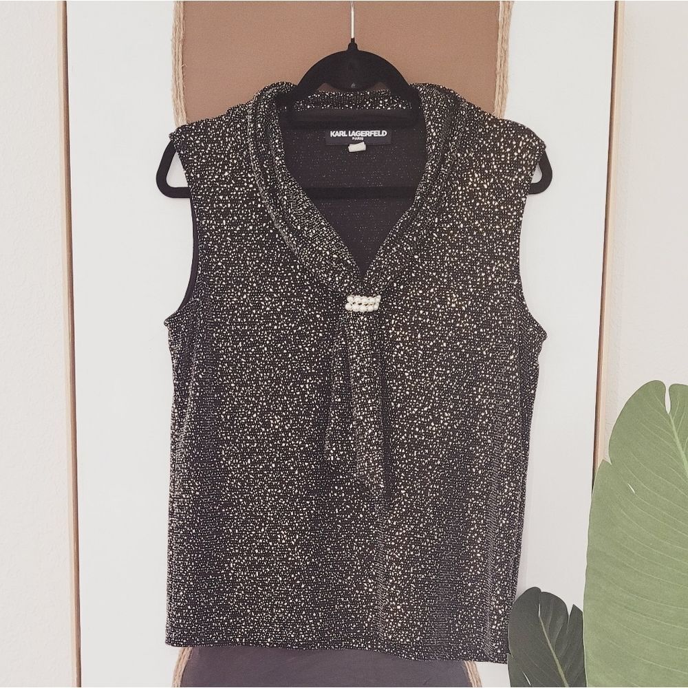 Karl Lagerfeld Black and Gold Women's knit Top Sz M